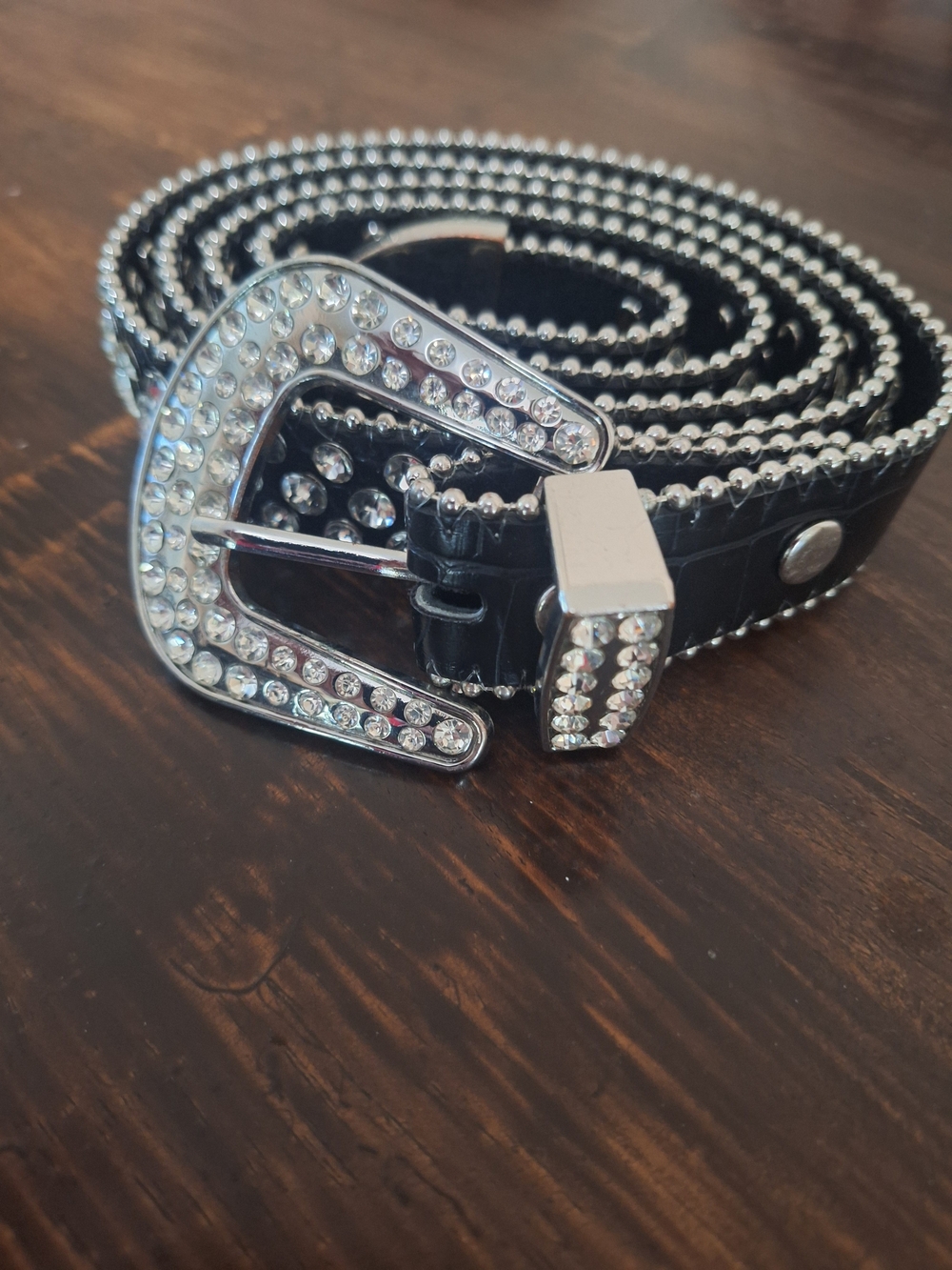 Shyanne Black Belt with Crystal-Embellished Silver Buckle